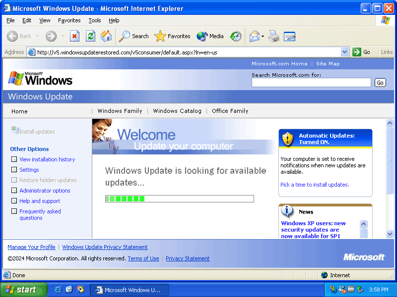 Windows Update Restored v5 - Checking for updates (click to open the picture in full size)