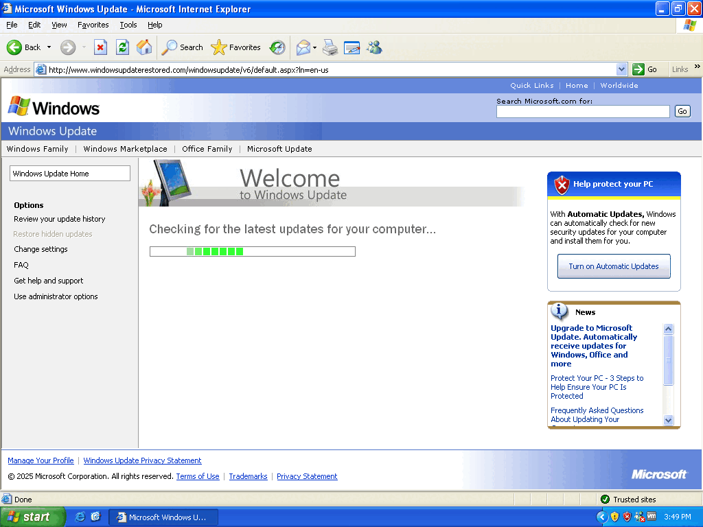 Windows Update Restored v6 - Checking for updates (click to open the picture in full size)